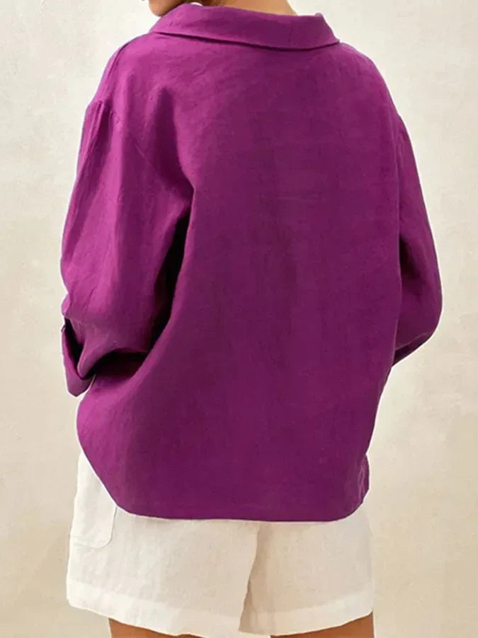 Women's Solid Color Casual Shirt with Collars