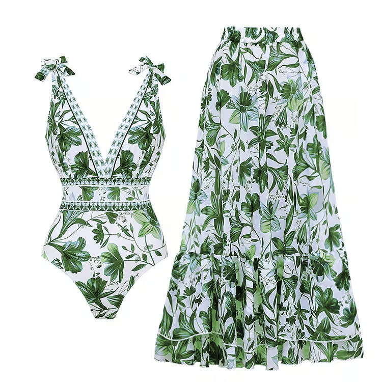 Cary - Floral Print V-Neck One-Piece Bathing Suit